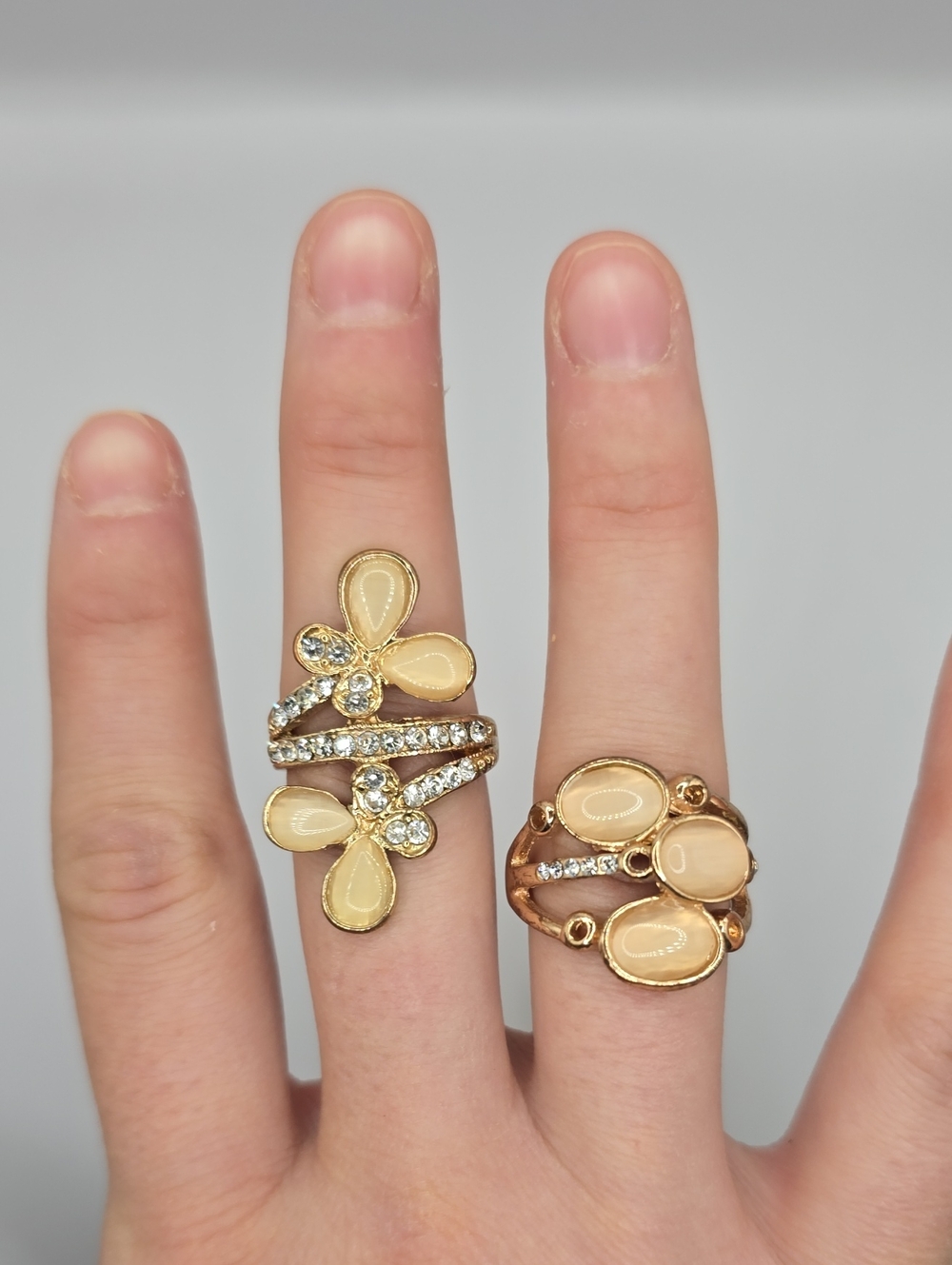 Gold-Tone Cream Stone Floral Wrap Ring - Women Jewelry